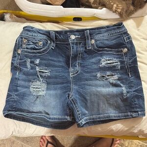 Miss Me Blue Distressed Jean Shorts